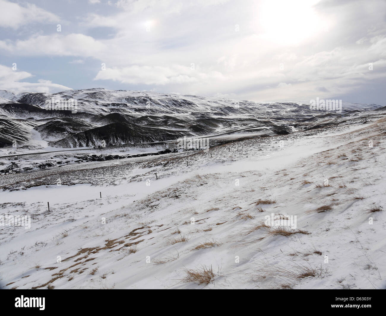 snow-covered vulcanic mountains at the Ringstreet no1,Northern Iceland Stock Photo