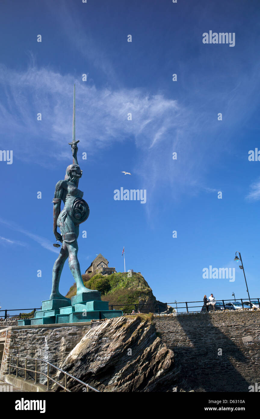 Damien Hirst's statue "Verity", harbour, North Devon, UK