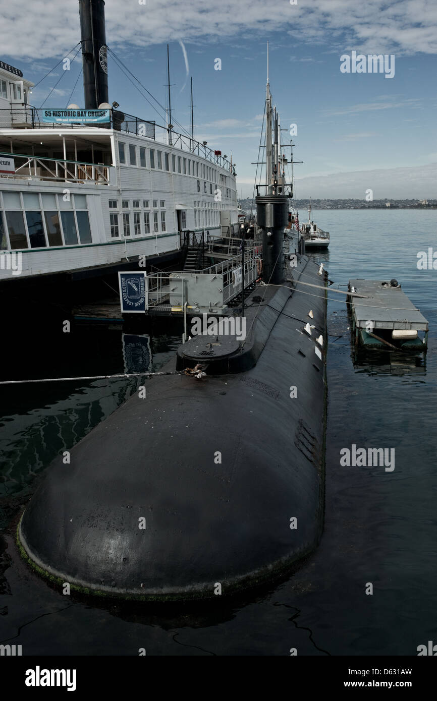 Experimental Deep Dive Submarine in San Diego Maritime Museum Stock Photo