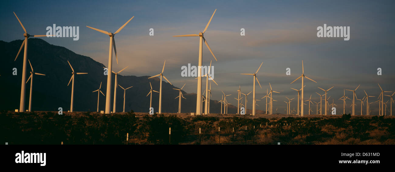 Power generating windmills in remote rea Stock Photo