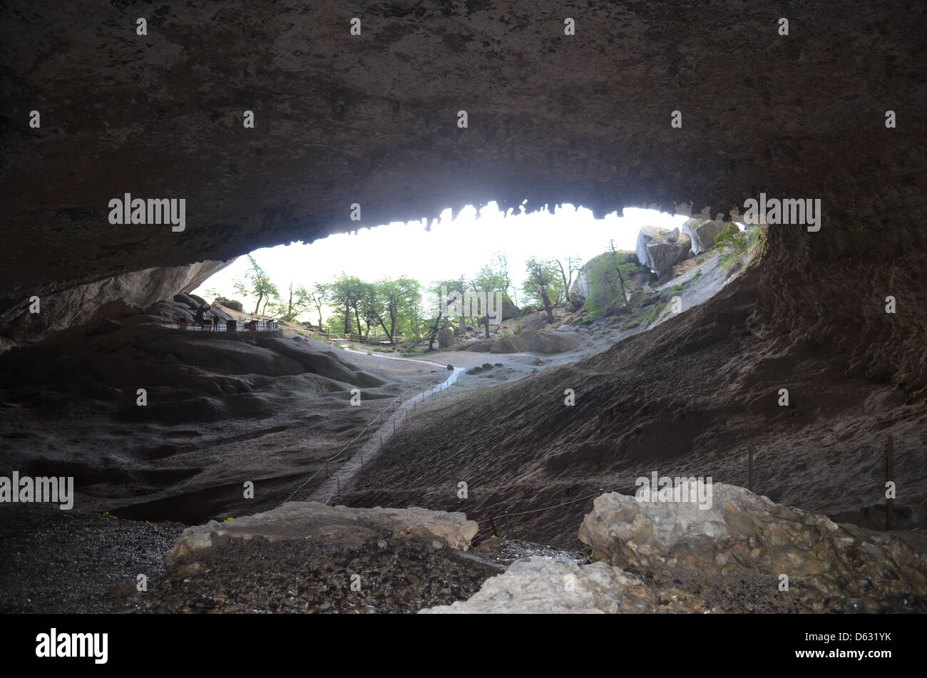 Cave of the Milodon, a Natural Monument located in the Chilean Patagonia, 24 km northwest of Puerto Natales and 270 km north of Punta Arenas. Chile. Stock Photo