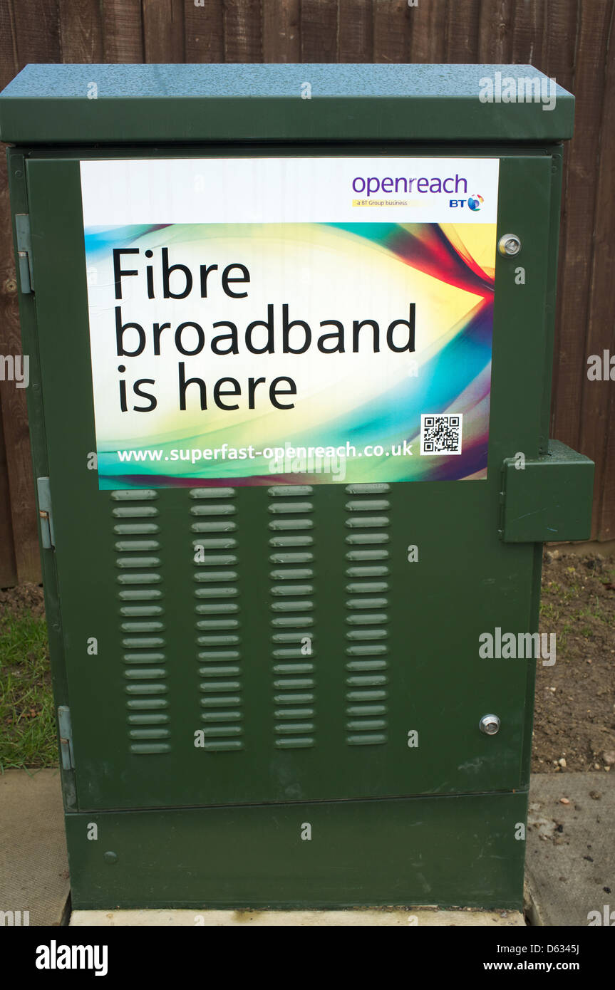 BT Openreach fibre broadband is here sign Stock Photo