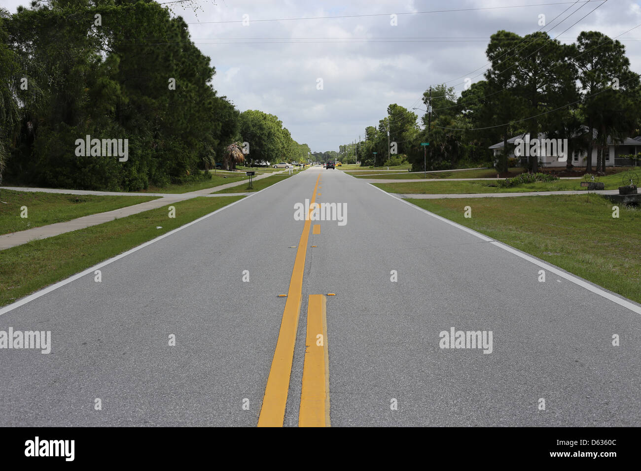 A street, Cranberry Avenue in North Port, Florida, USA Stock Photo
