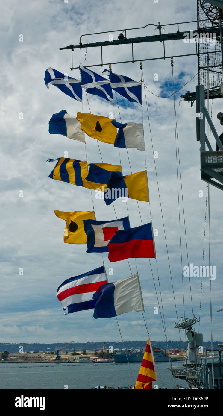 Flags aboard a ship in port Stock Photo Alamy