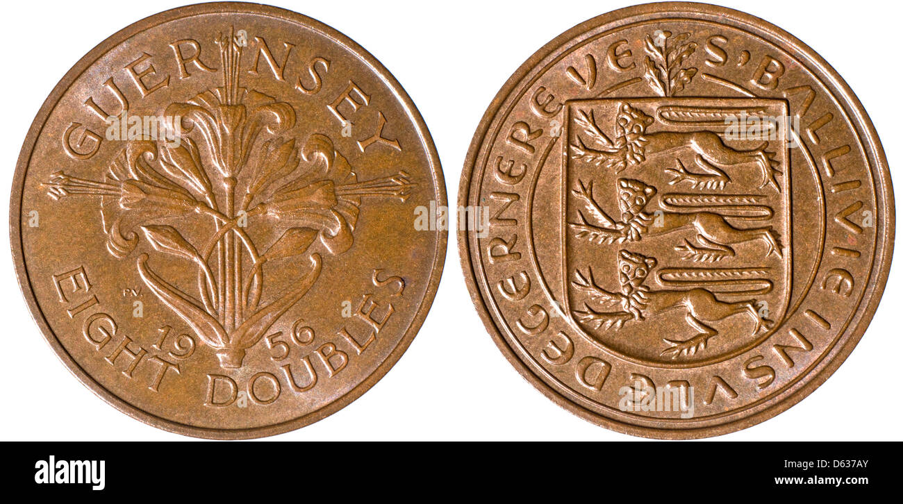 Guernsey coin of 1956 - Eight Doubles - excellent condition Stock Photo