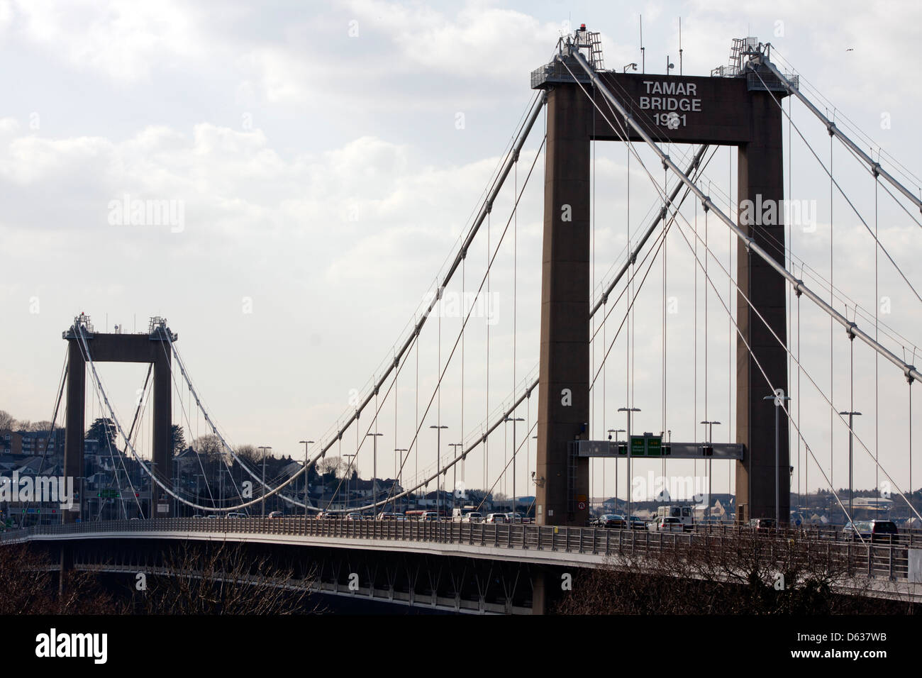 Tamar Toll Bridge separating Devon and Cornwall in the South West of England,UK. Stock Photo