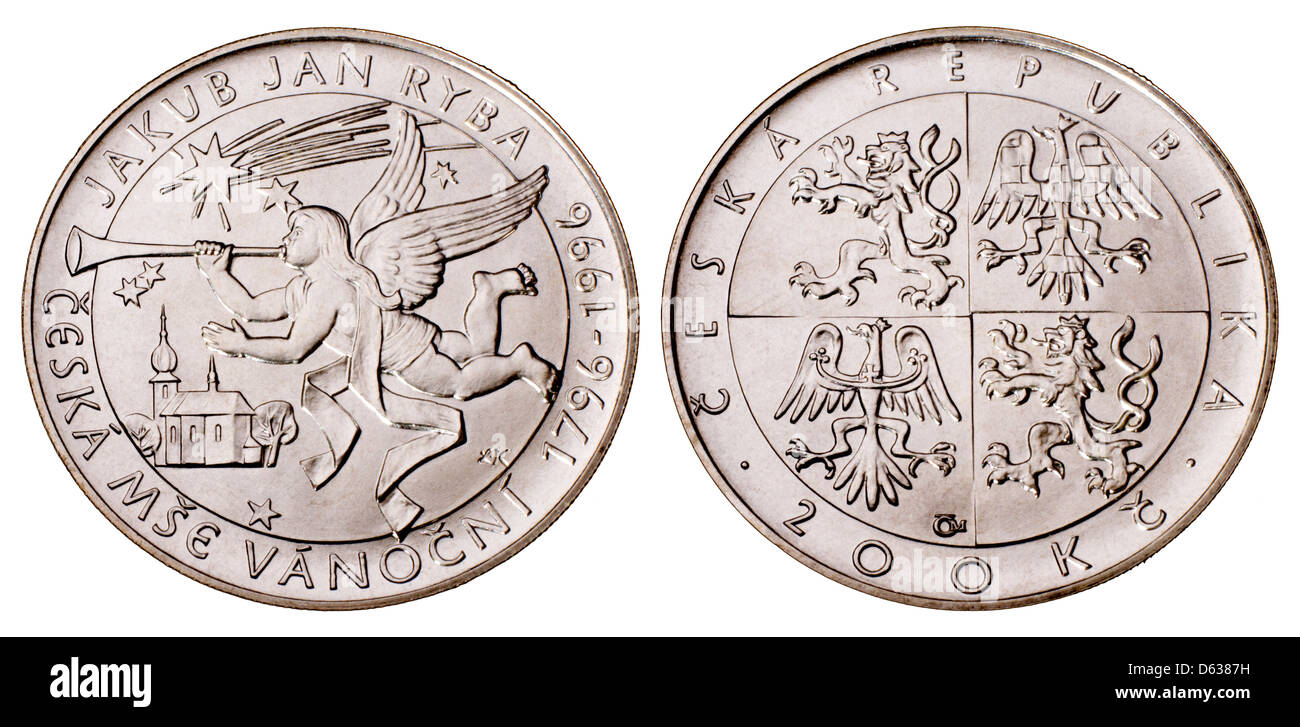 200Kc silver coin from the Czech Republic from 1996 commemorating two hundred years of Jakub Jan Ryba's Christmas Mass Stock Photo