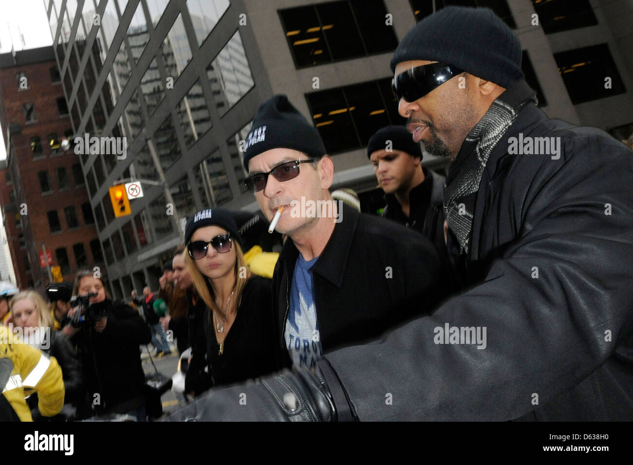 Charlie Sheen departs his hotel and proceeds to walk to Massey Hall as part of his BiPolar Awareness Walk during the Toronto's Stock Photo