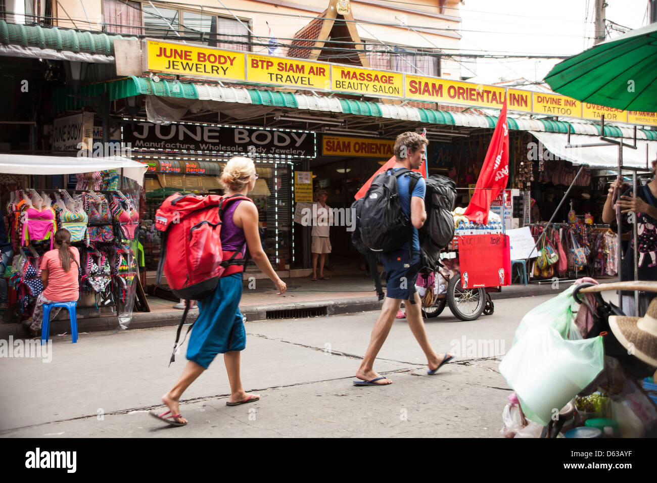 Bangkok, Thailand Market Tourists walking. Stock Photo