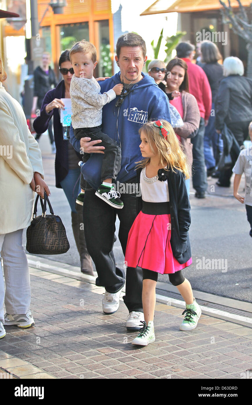 Mark Wahlberg and his family visit Santa's house at The Grove Los ...