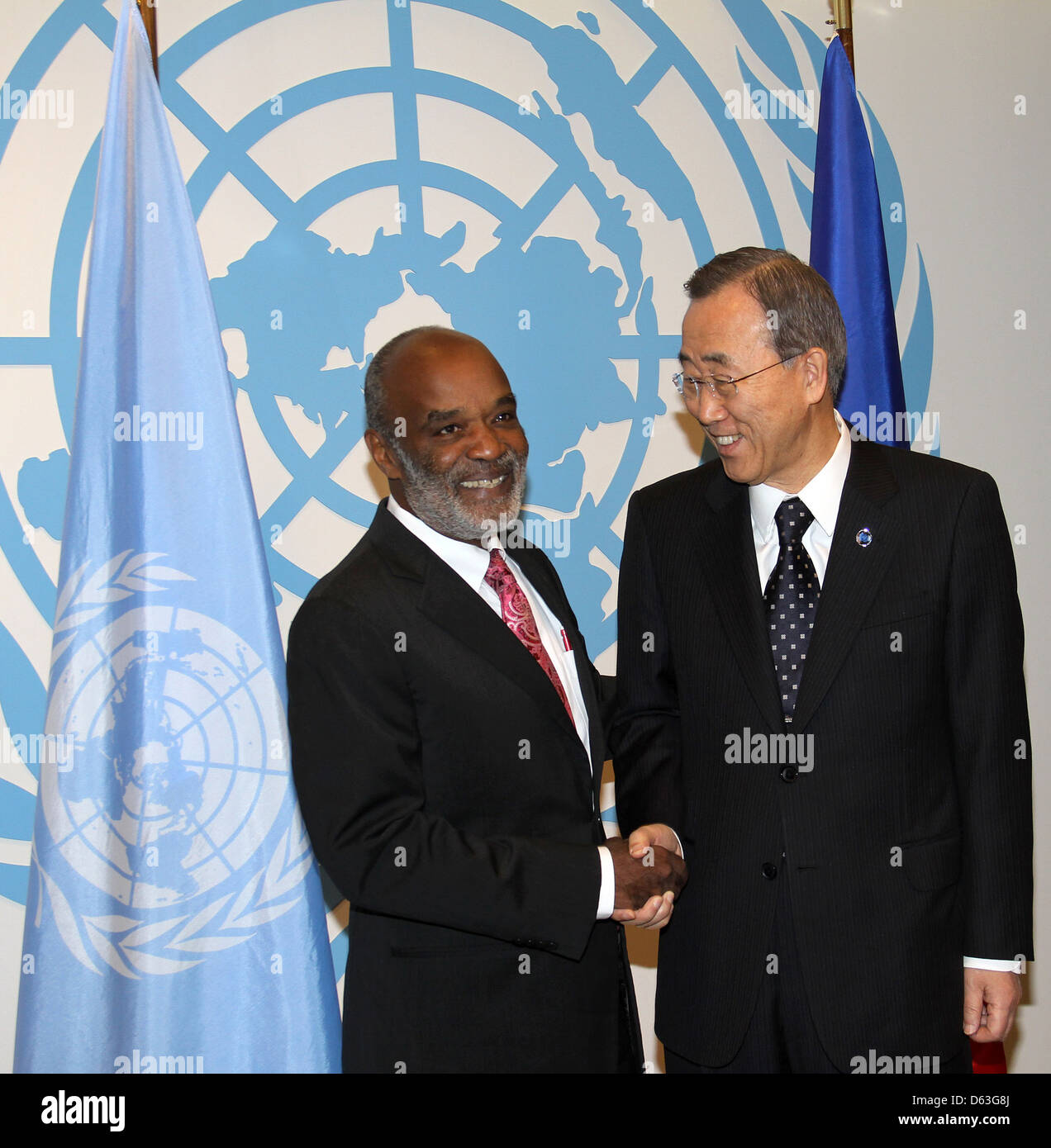 Haitian President Rene Preval and Secretary-General of the United Nations  Ban Ki-moon Council meeting regarding the Stock Photo - Alamy