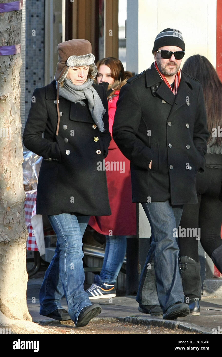 Ricky Gervais and his partner Jane Fallon out shopping in Primrose Hill