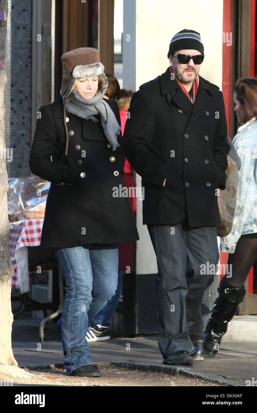 Ricky Gervais and his partner Jane Fallon out shopping in Primrose Hill