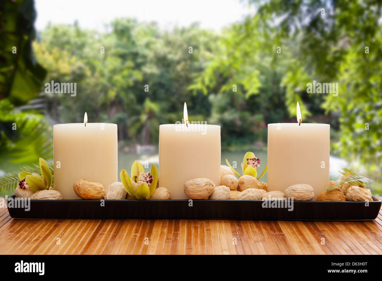 Candles in spa, Studio Shot Stock Photo