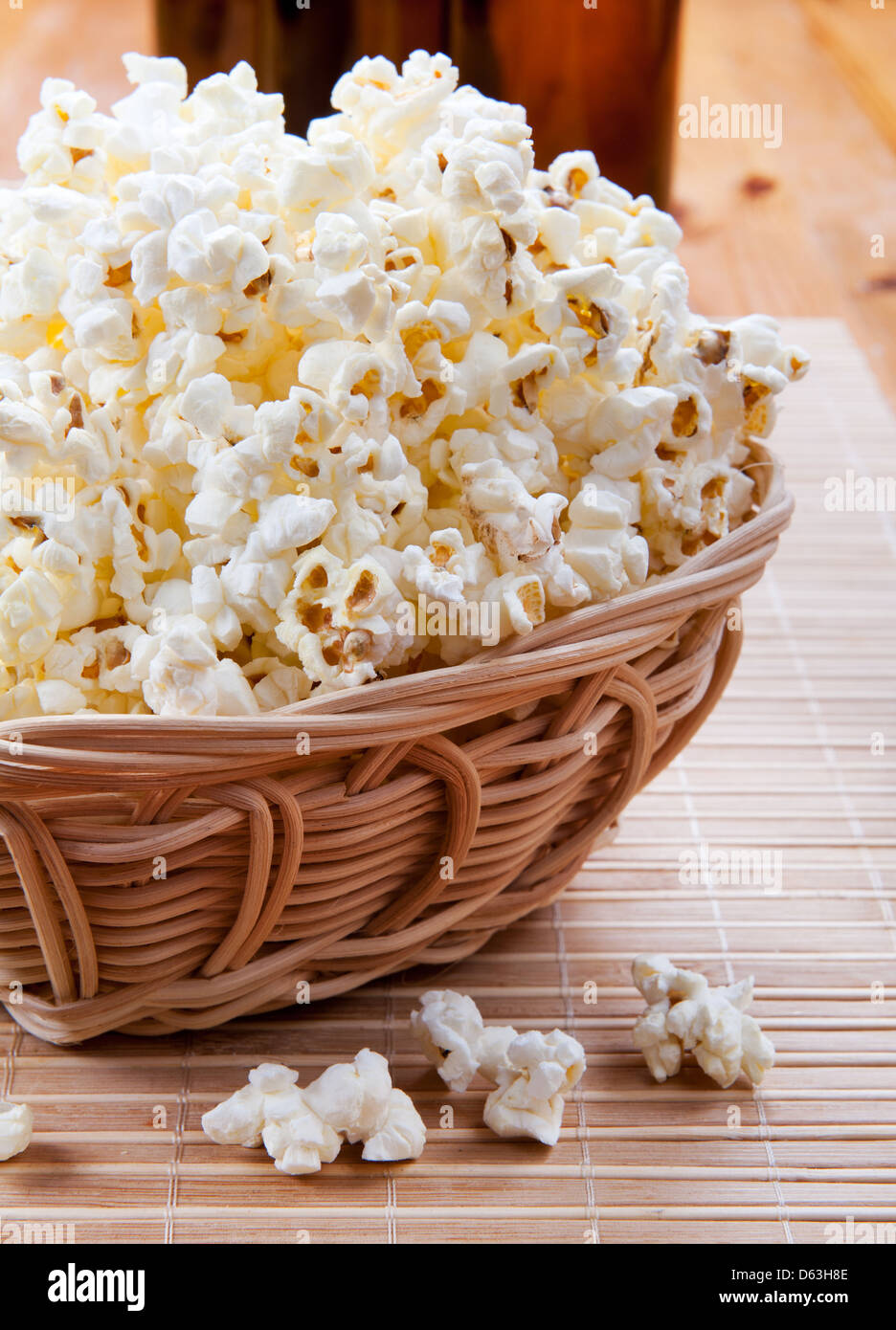 popcorn in basket of wickerwork Stock Photo Alamy