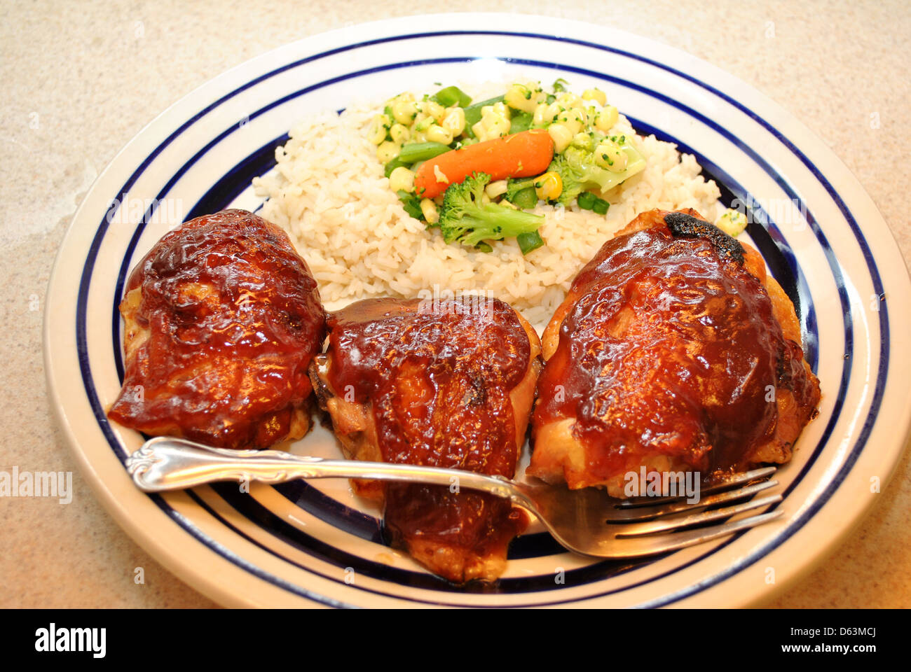 Barbeque Chicken with Rice Stock Photo