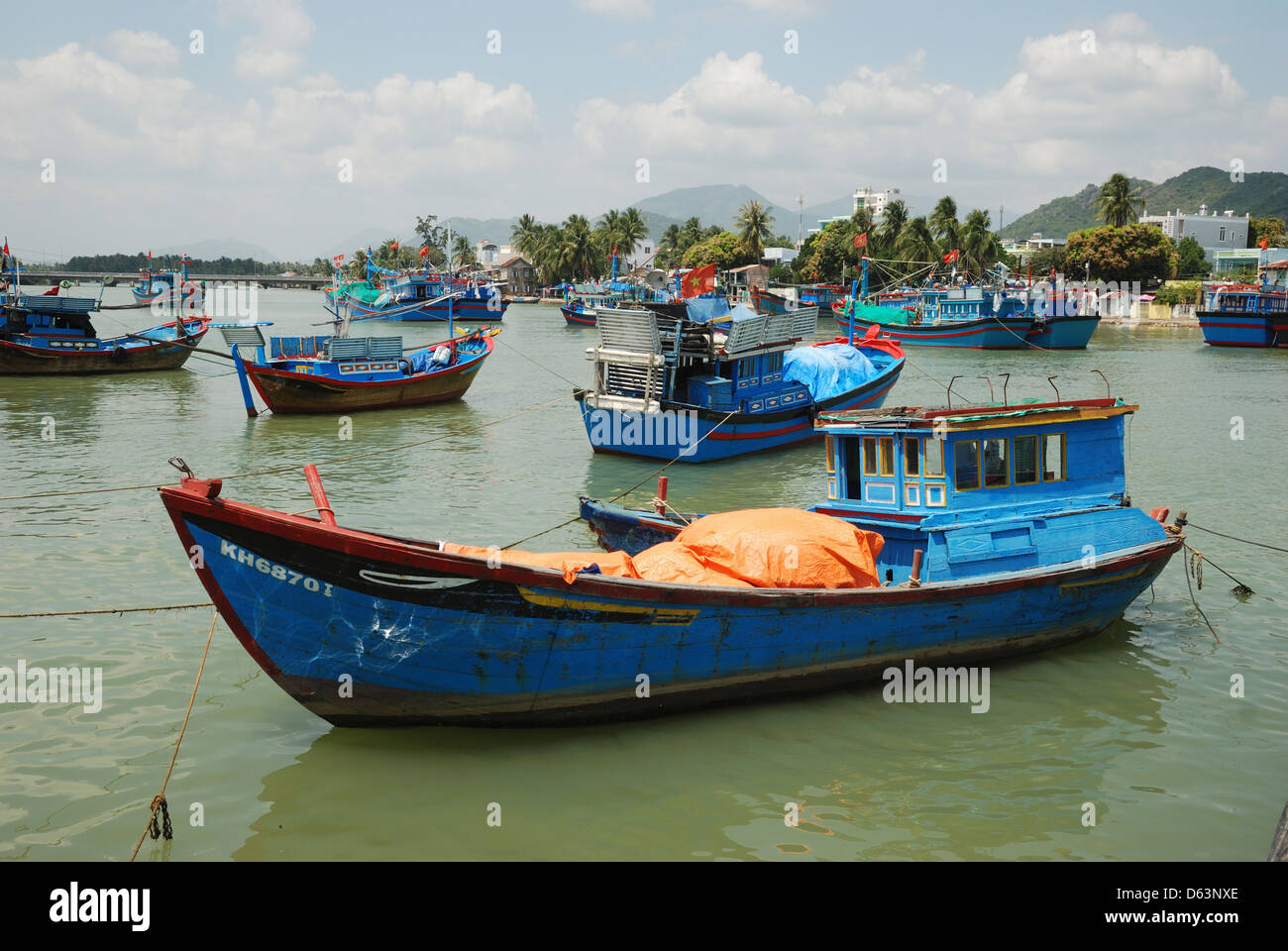 Fishing boats at the harbour at Nha Trang, Vietnam. Stock Photo