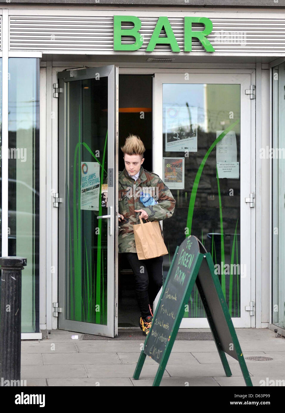 Edward Grimes leaving The Green Room Bar, while on his way to a