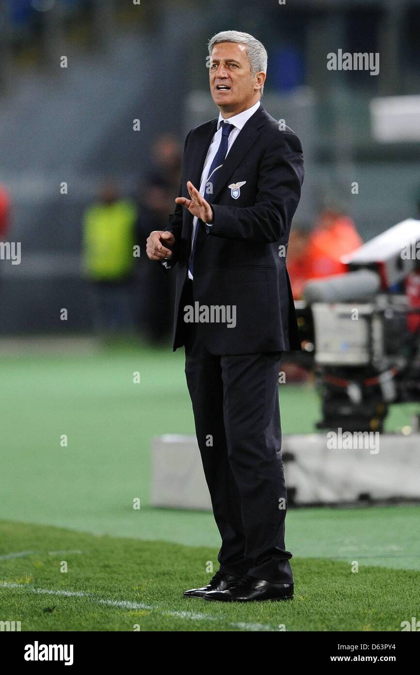11.04.2013 Rome, Italy.  Vladimir Petkovic head coach of Lazio at the Olimpico Stadium, Rome. UEFA Europa League quarter final, second leg, Lazio versus Fenerbahce. Stock Photo