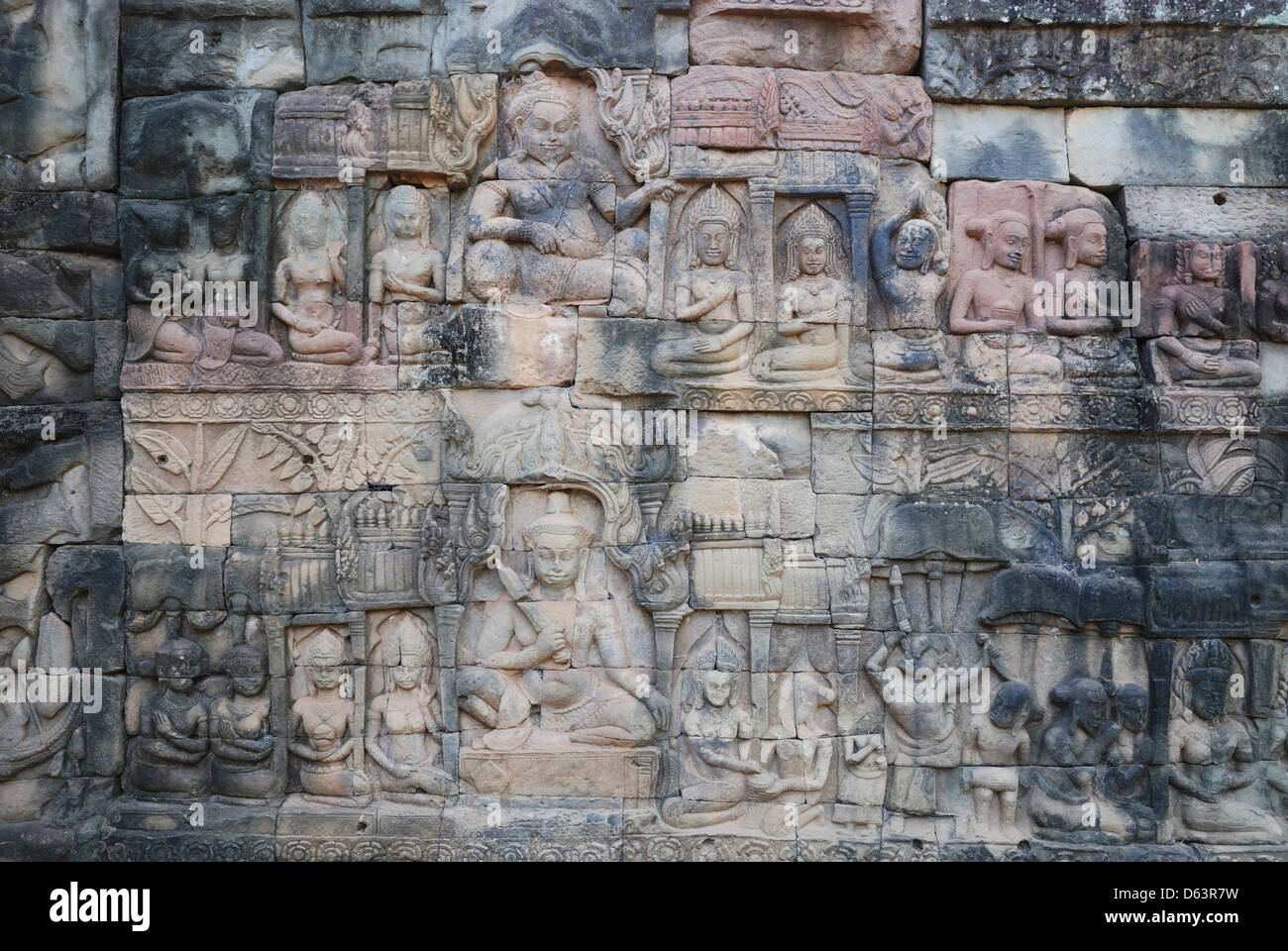 Stone carvings depicting the 'God of Death' at the Terrace of the Leper King, Angkor Thom, Cambodia. Stock Photo