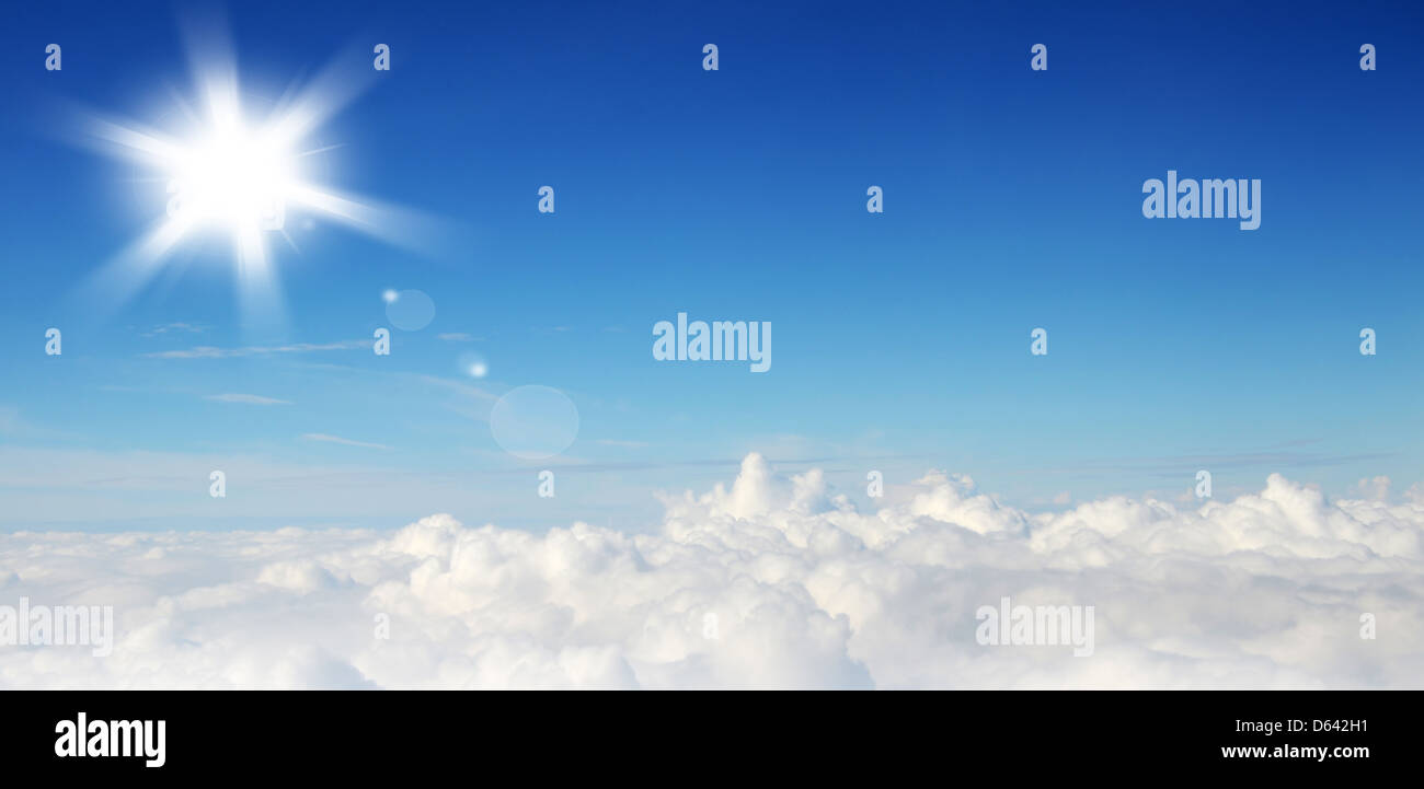 Blue sky with clouds and sun Stock Photo - Alamy