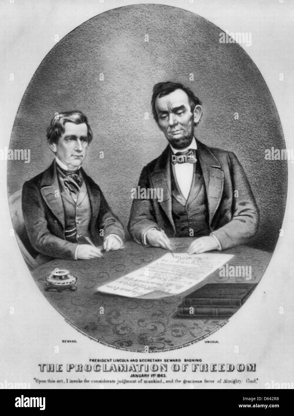 President Lincoln and Secretary Seward signing the Proclamation of Freedom: January 1st, 1863 Stock Photo