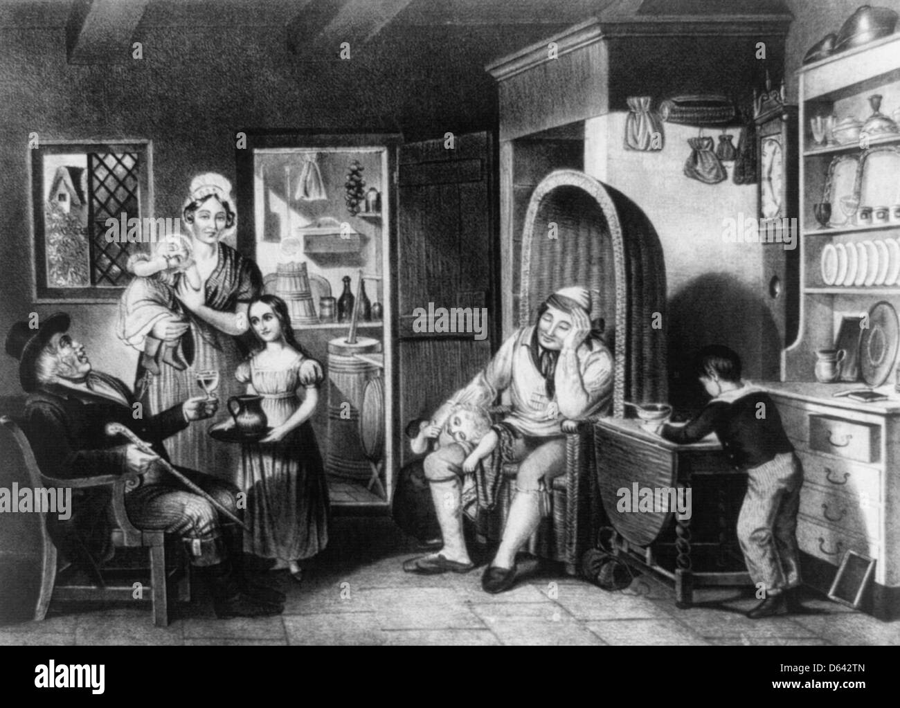 The progress of intemperance: sick and repentant. Ad for temperance, circa 1841 Stock Photo