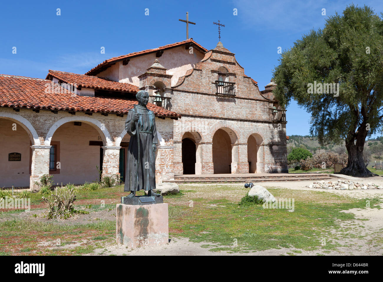 Statue of Father Junipero Serra stands at Mission San Antonio de Padua along the El Camino Real in California. Stock Photo