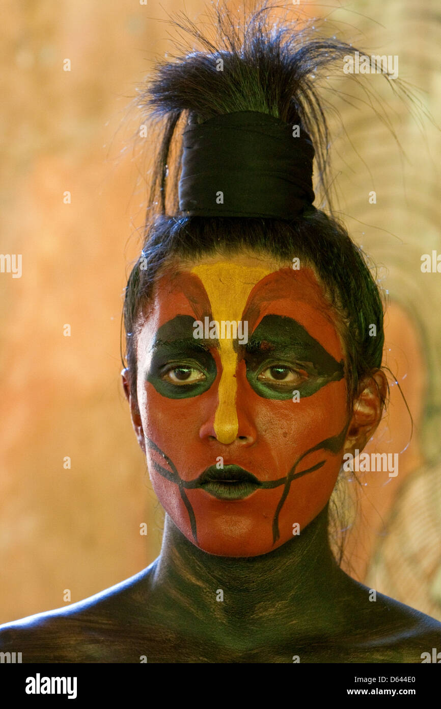 Mayan Dancer Representing a Rattle Snake or Coral Snake. Xcaret, Riviera Maya, Yucatan, Mexico. Stock Photo