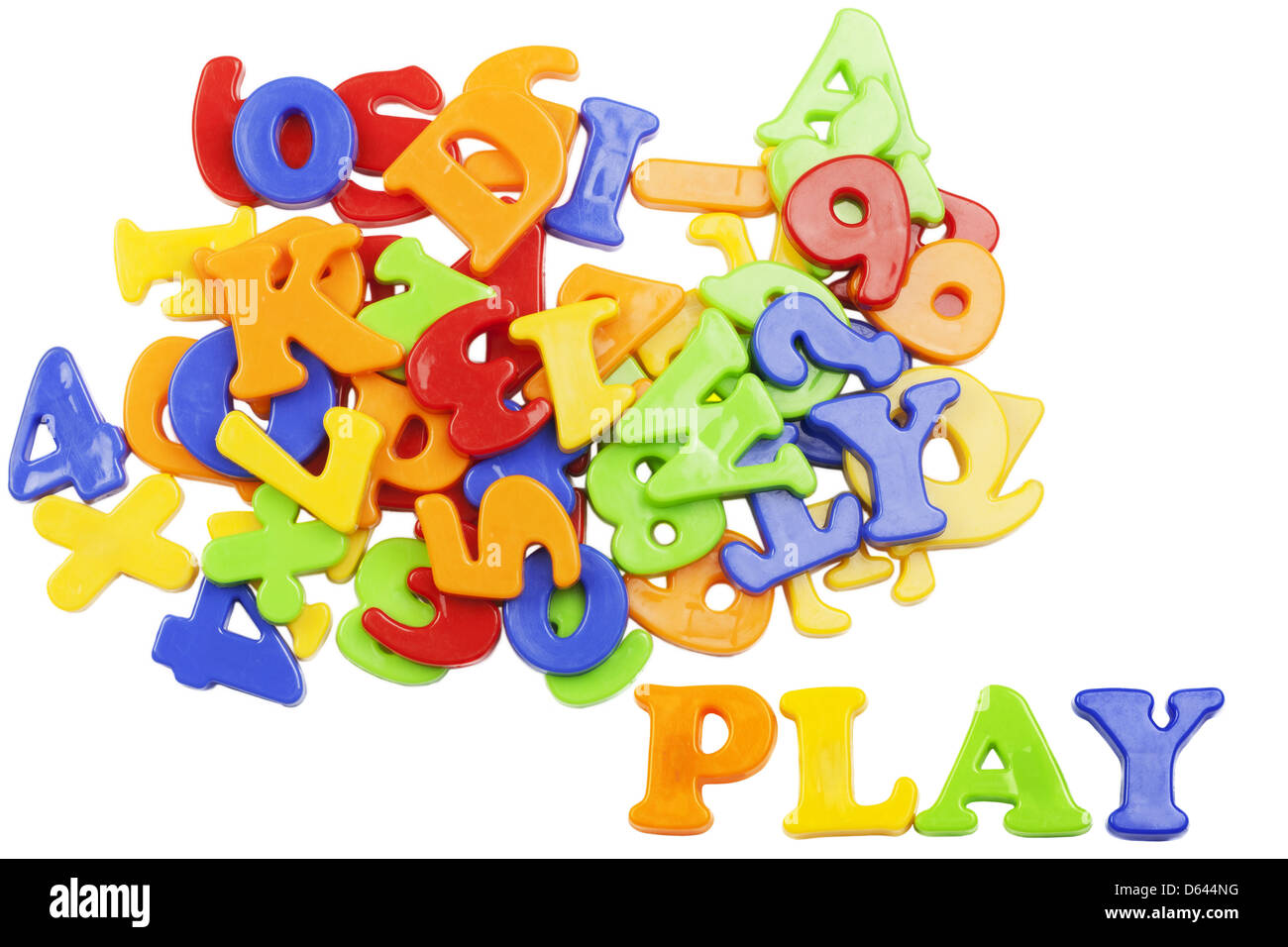 PLAY lettering near plastic alphabet letters Stock Photo