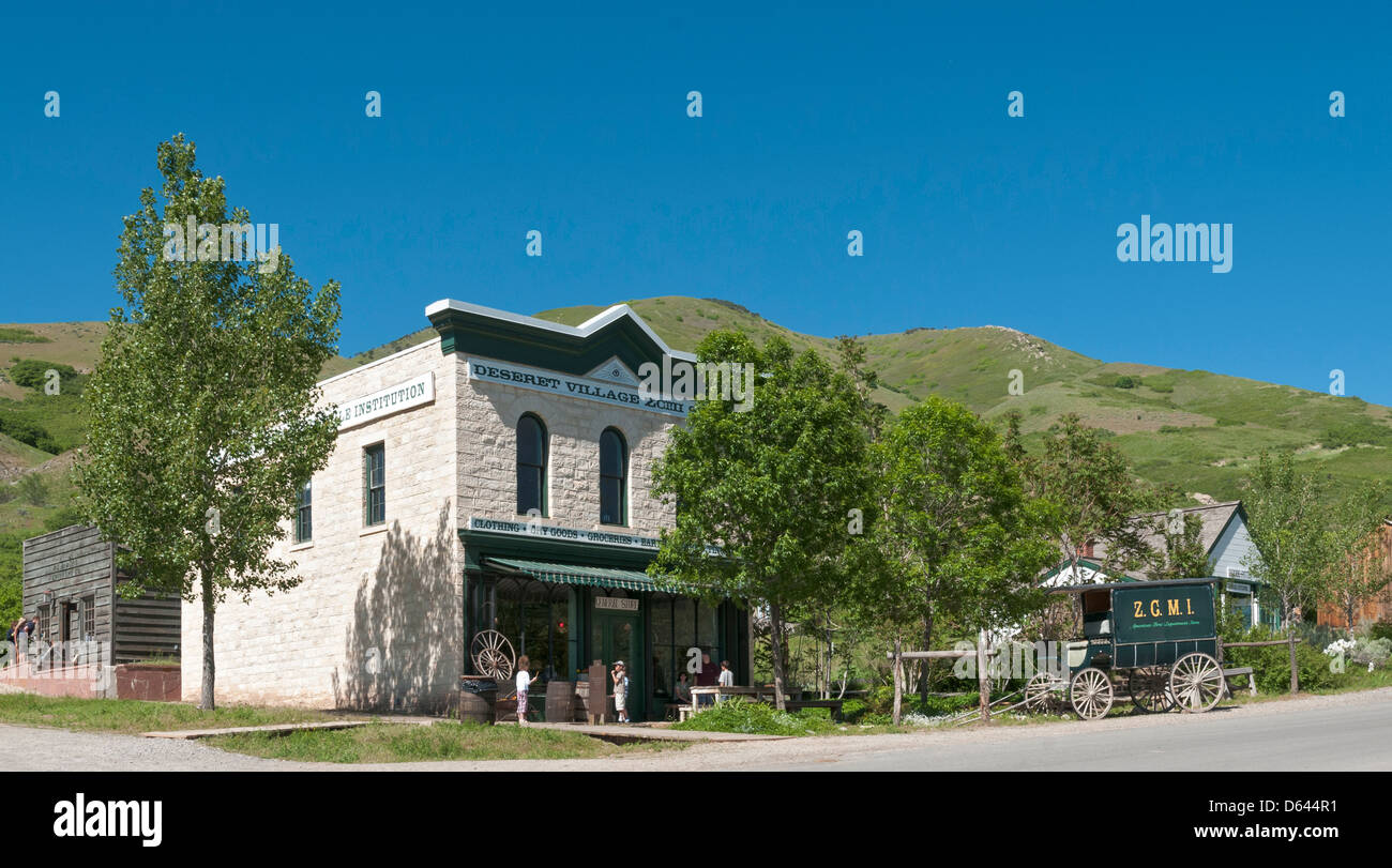 Utah, Salt Lake City, 'This Is The Place' Heritage Park, ZCMI Zion's Cooperative Mercantile Institution, delivery wagon Stock Photo
