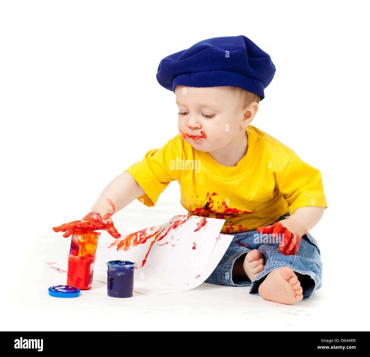 young artist child with paints Stock Photo