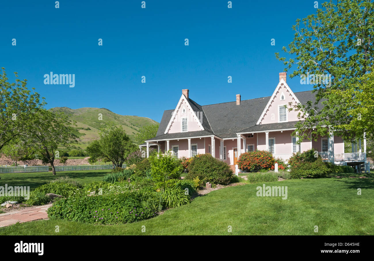 Utah, Salt Lake City, 'This Is The Place' Heritage Park, relocated Brigham Young Forest Farmhouse c.1863 Stock Photo