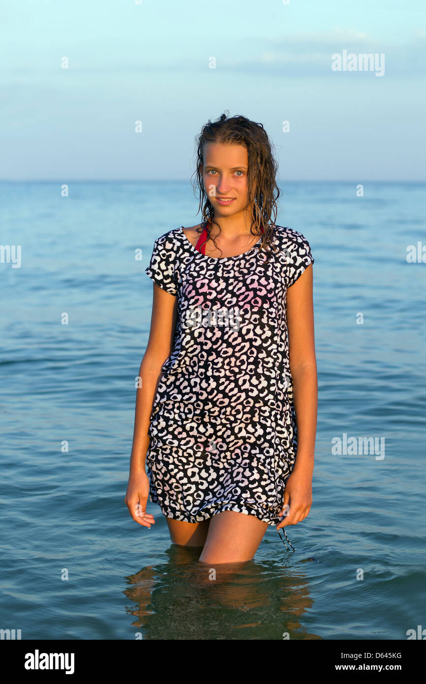 cute teen girl in wet dress Stock Photo - Alamy