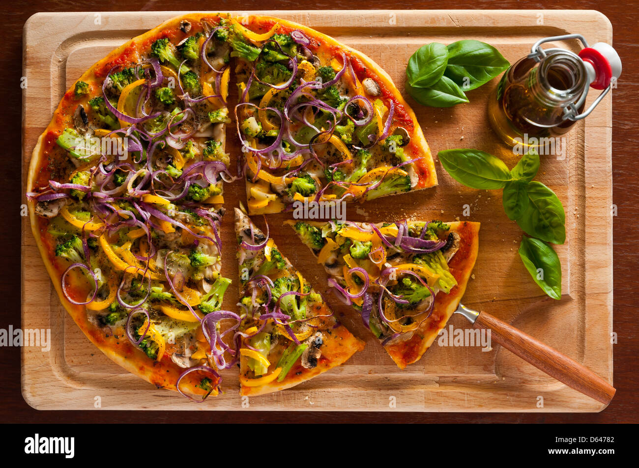 still life with fresh homemade traditional vegetarian pizza Stock Photo