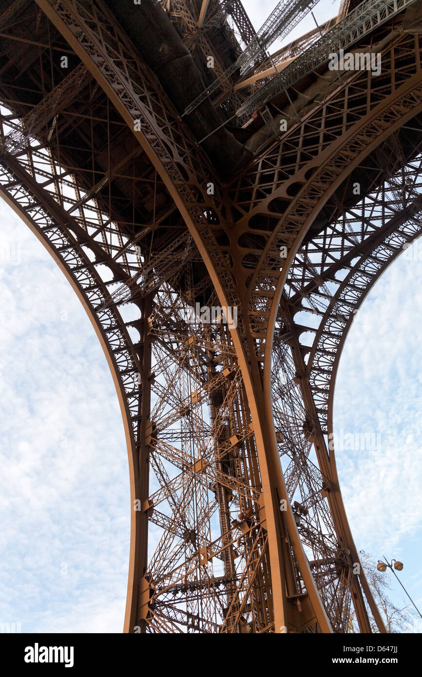 metal base of Eiffel Tower in Paris Stock Photo