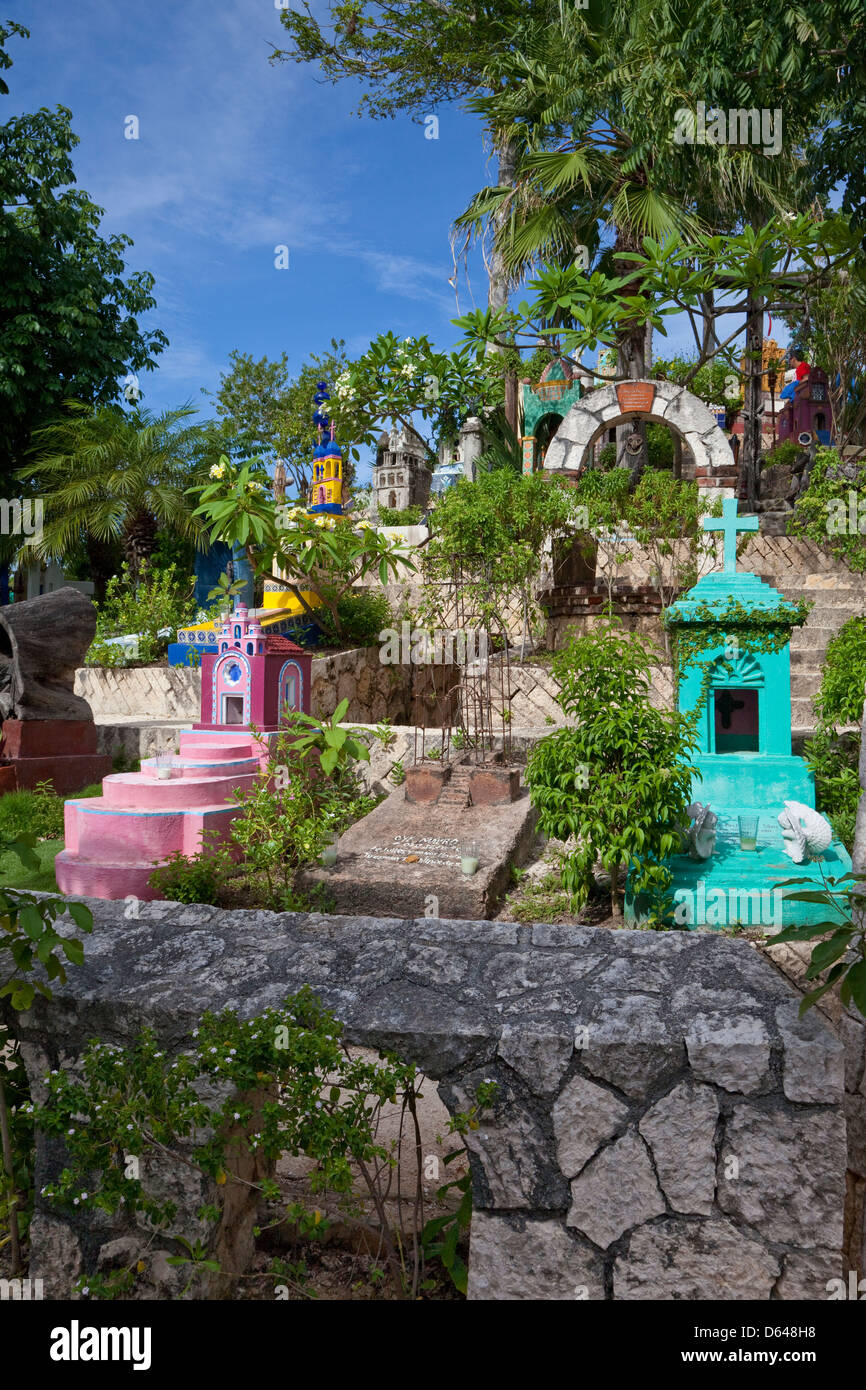 Mexican Cemetery, comprised of replicas of genuine graves from around Mexico. Xcaret, Playa del Carmen, Riviera Maya, Mexico. Stock Photo