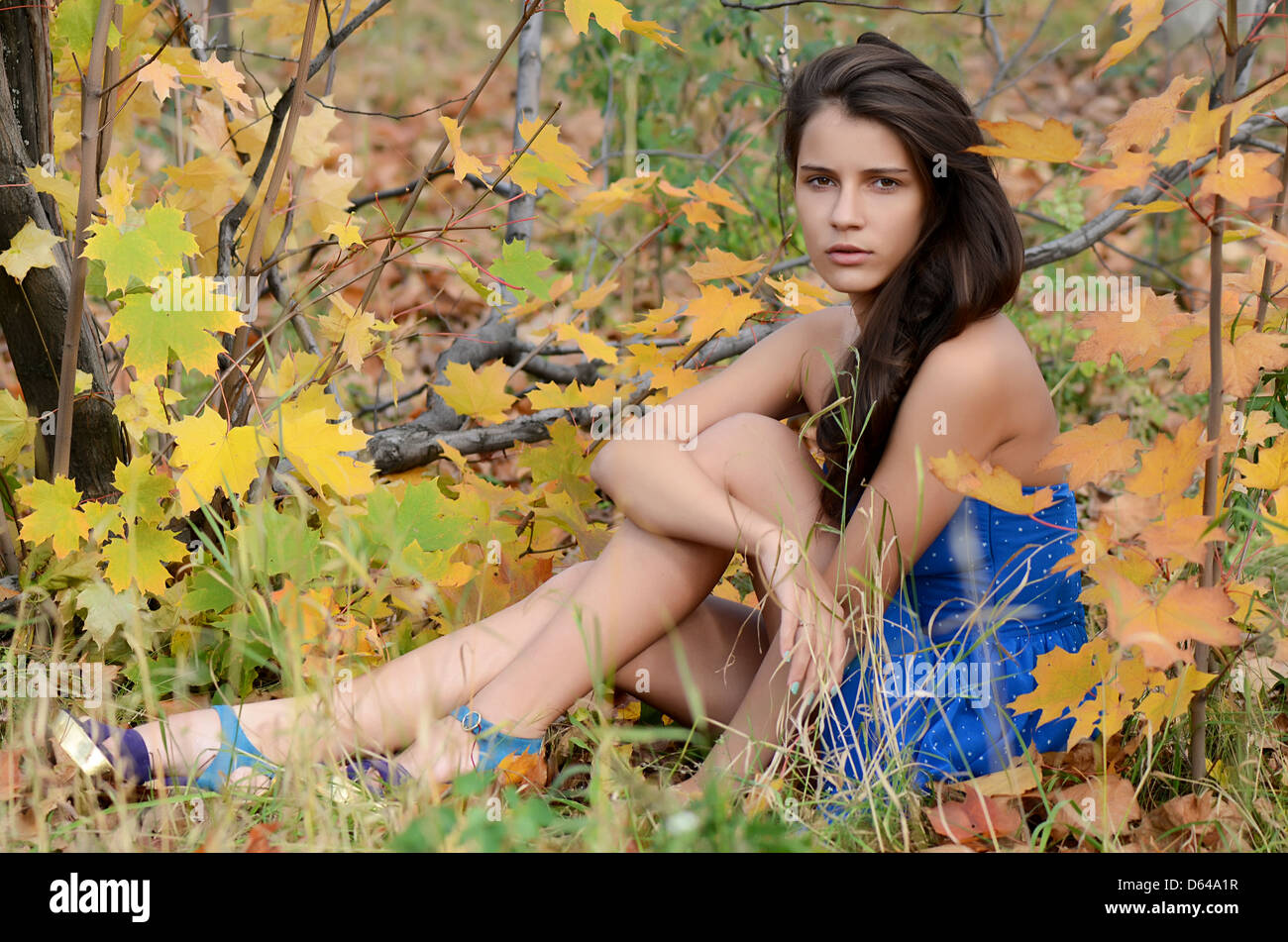 The young girl in autumn park Stock Photo - Alamy