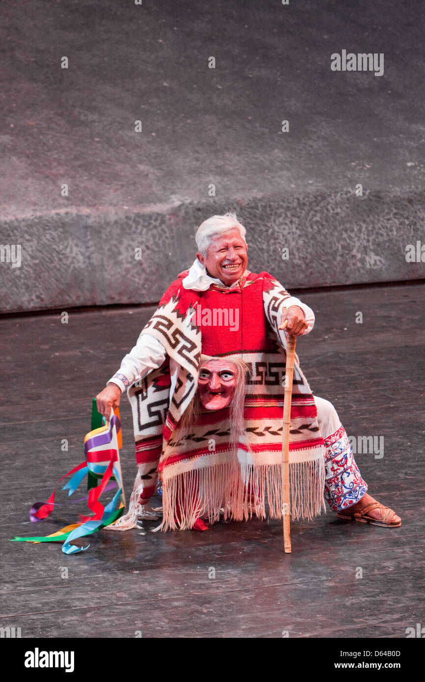 Old Man with a Cane, Performance of 'Mexico Espectacular', Xcaret, Playa del Carmen, Riviera Maya, Yucatan, Mexico. Stock Photo