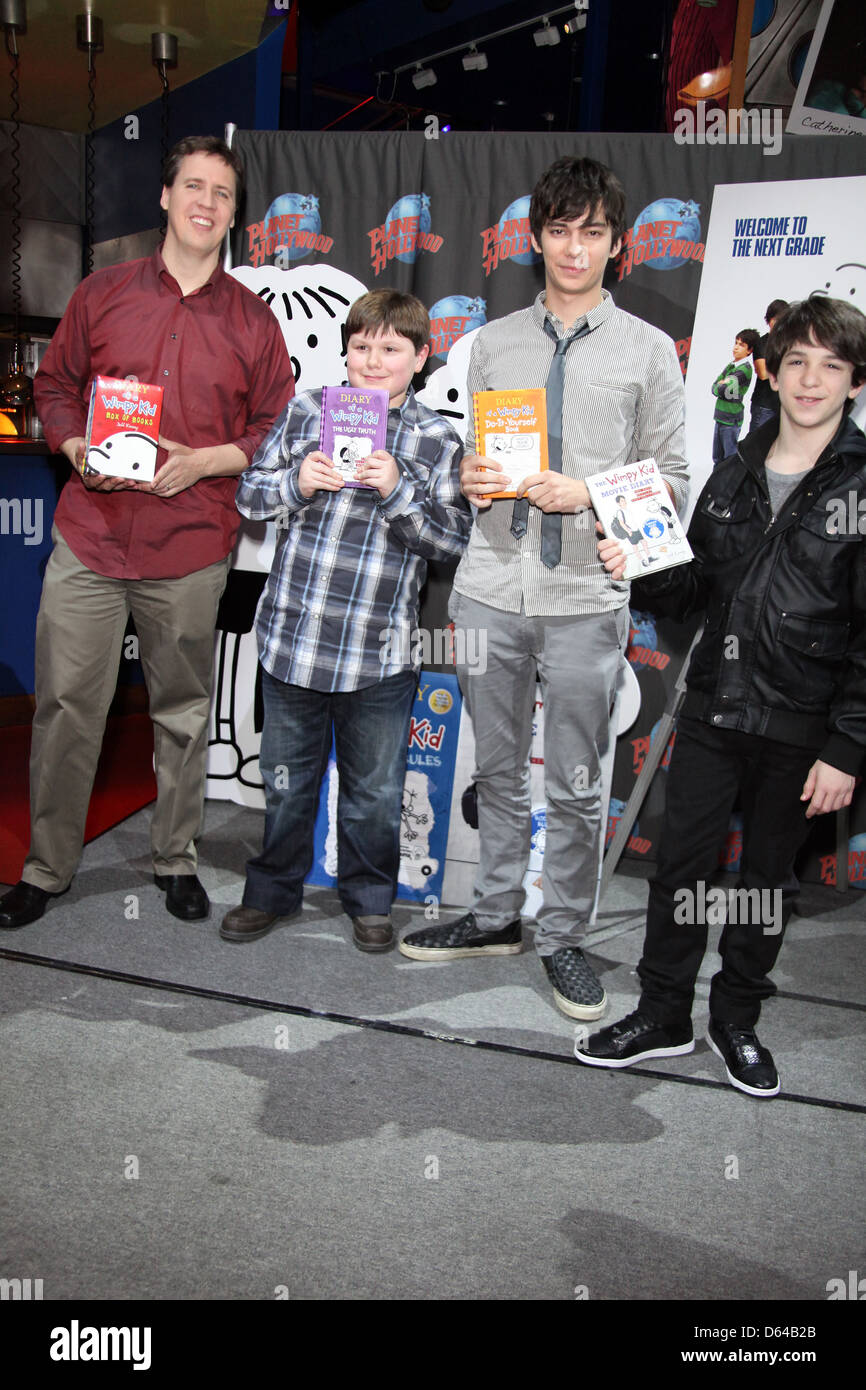Author Jeff Kinney, Robert Capron, Devon Bostick and Zack Gordon Stars of 'Diary Of A Wimpy Kid: Rodrick Rules' visit Planet Stock Photo