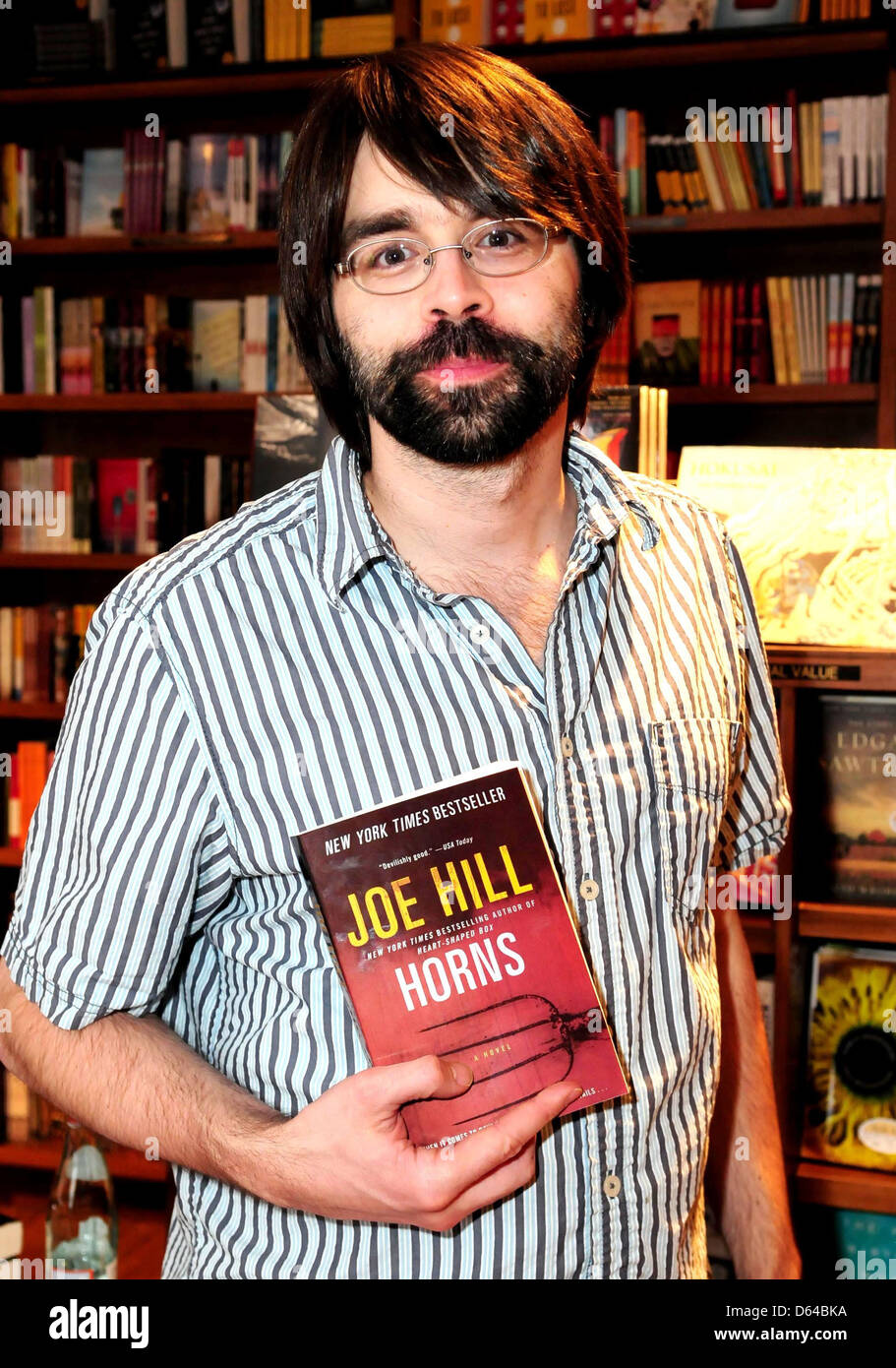 Author Joe Hill signs copies of his new book 'Horns' at Books & Books. Hill born Joseph Hillstrom King is the son of horror Stock Photo