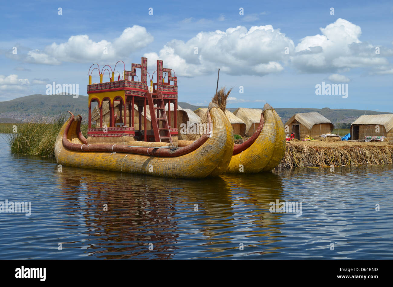 Totora reed boat, Lake Titicaca, Peru. Stock Photo