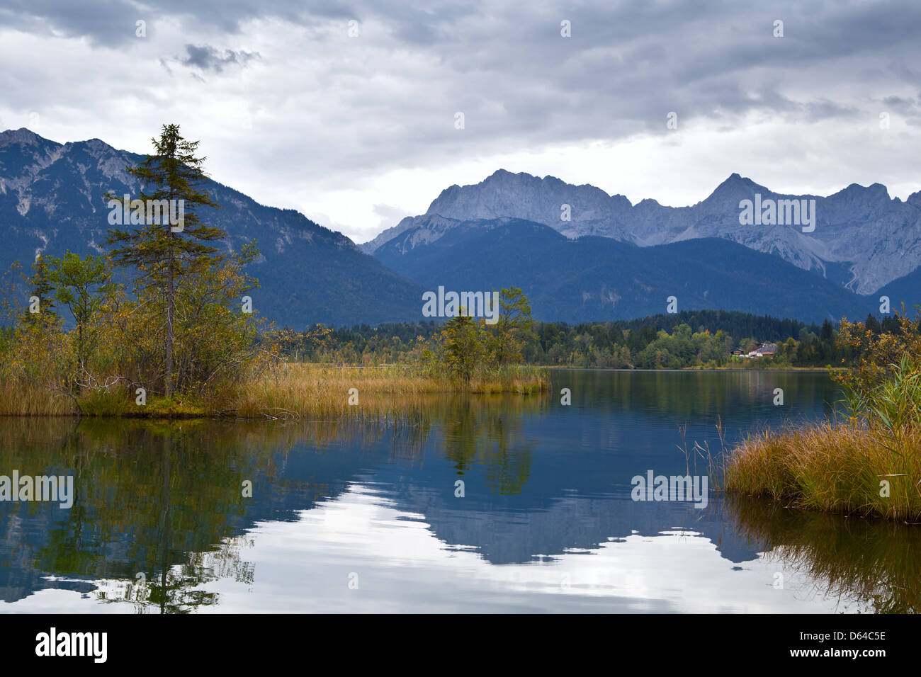 Barmsee and Alps at clouded weather Stock Photo