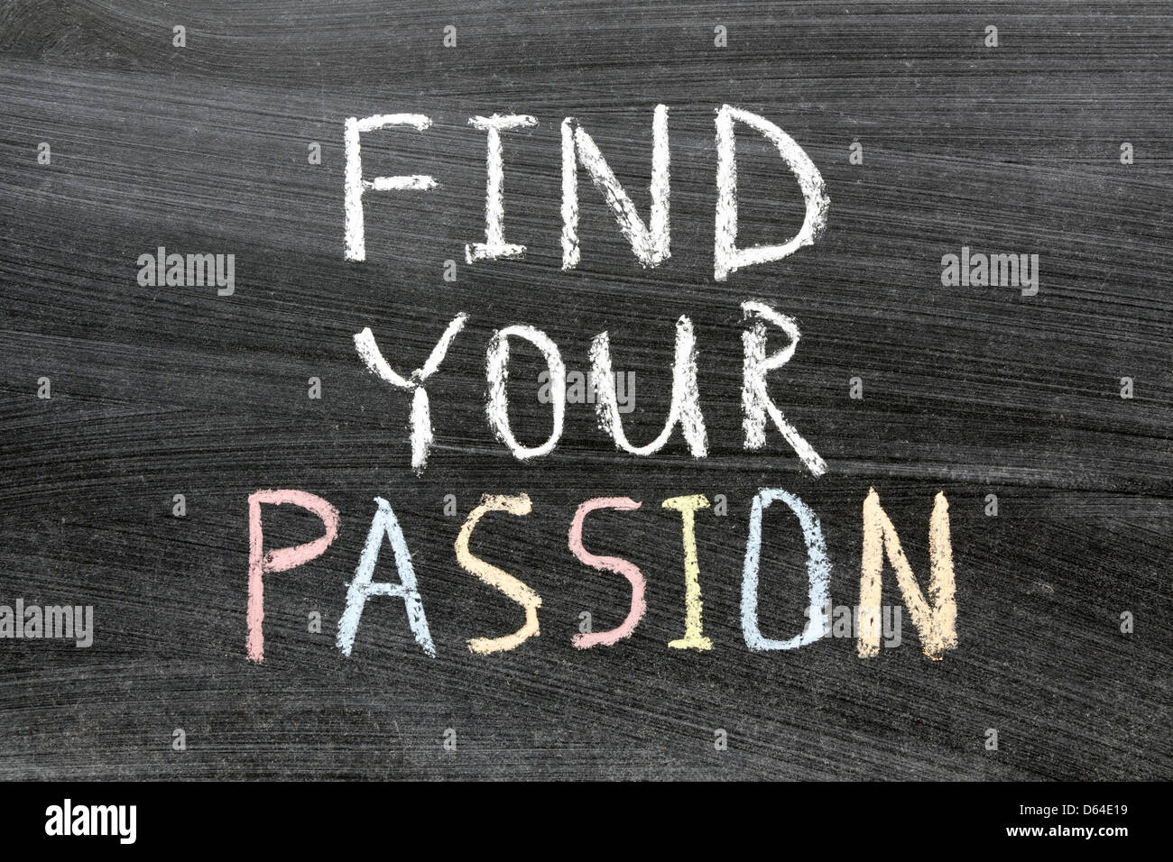 find your passion phrase handwritten on the school blackboard Stock Photo