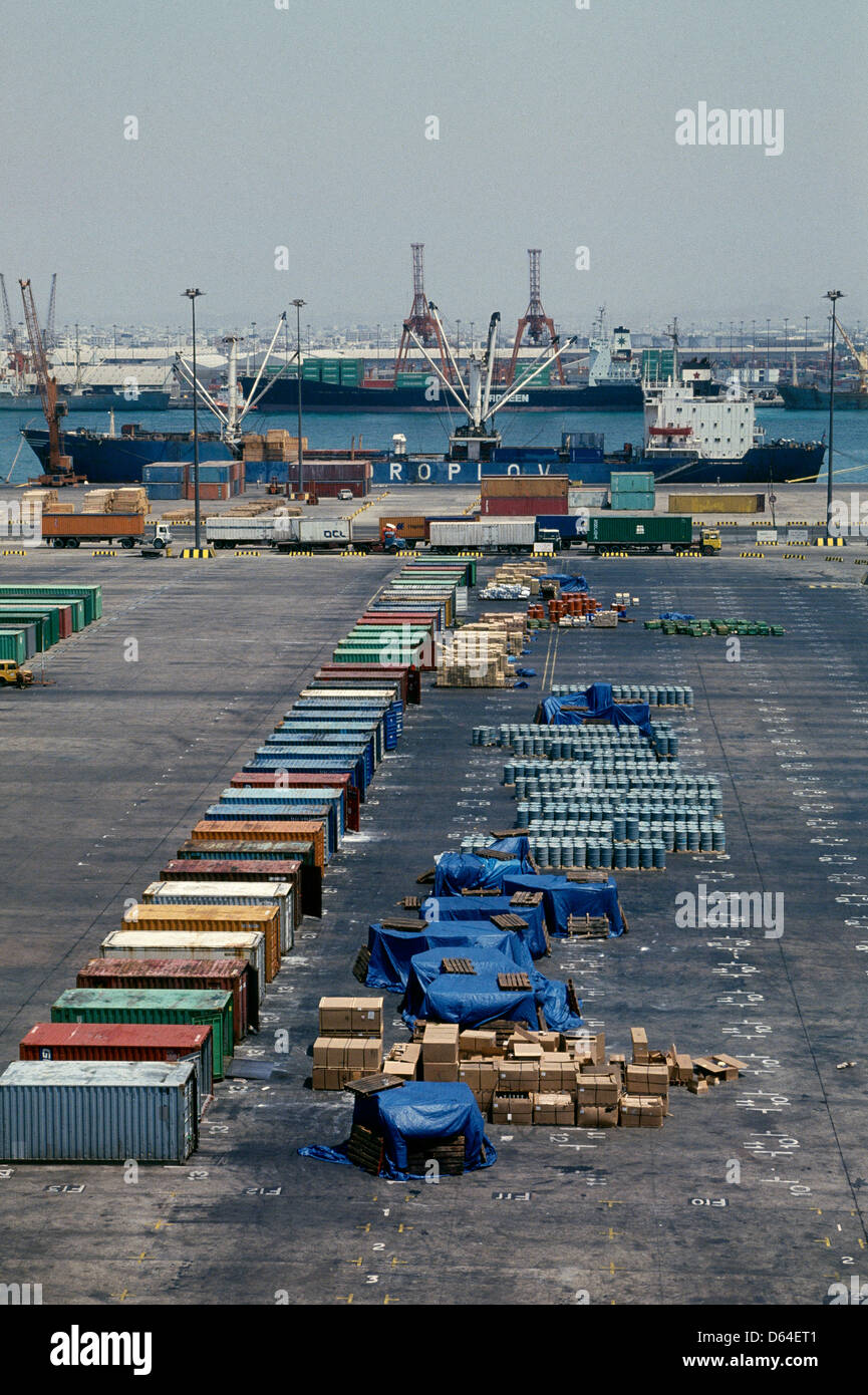 The large modernized container and general purpose cargo port in Jeddah, Saudi Arabia Stock