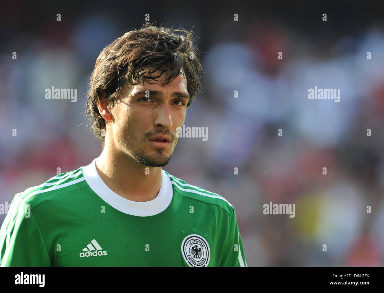 Germany's Mats Hummels during half-time break during the international  friendly soccer match Switzerland vs Germany at the St. Jakob-Park stadium  in Basel, Switzerland, 26 May 2012. Switzerland won 5:3. Photo: Andreas  Gebert