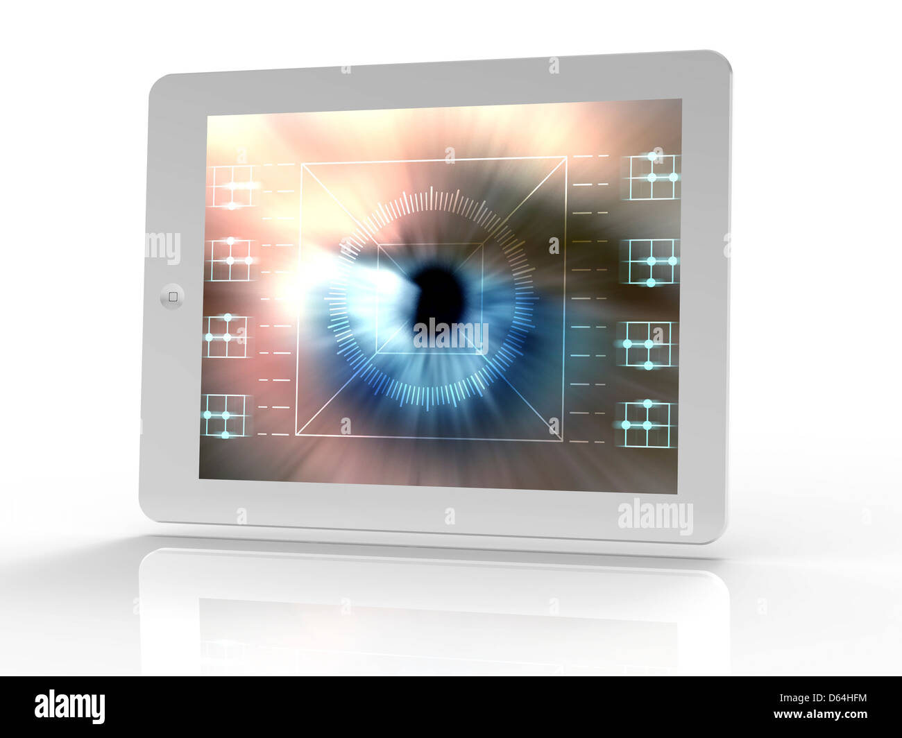 Tablet computer with biometric eye scan Stock Photo