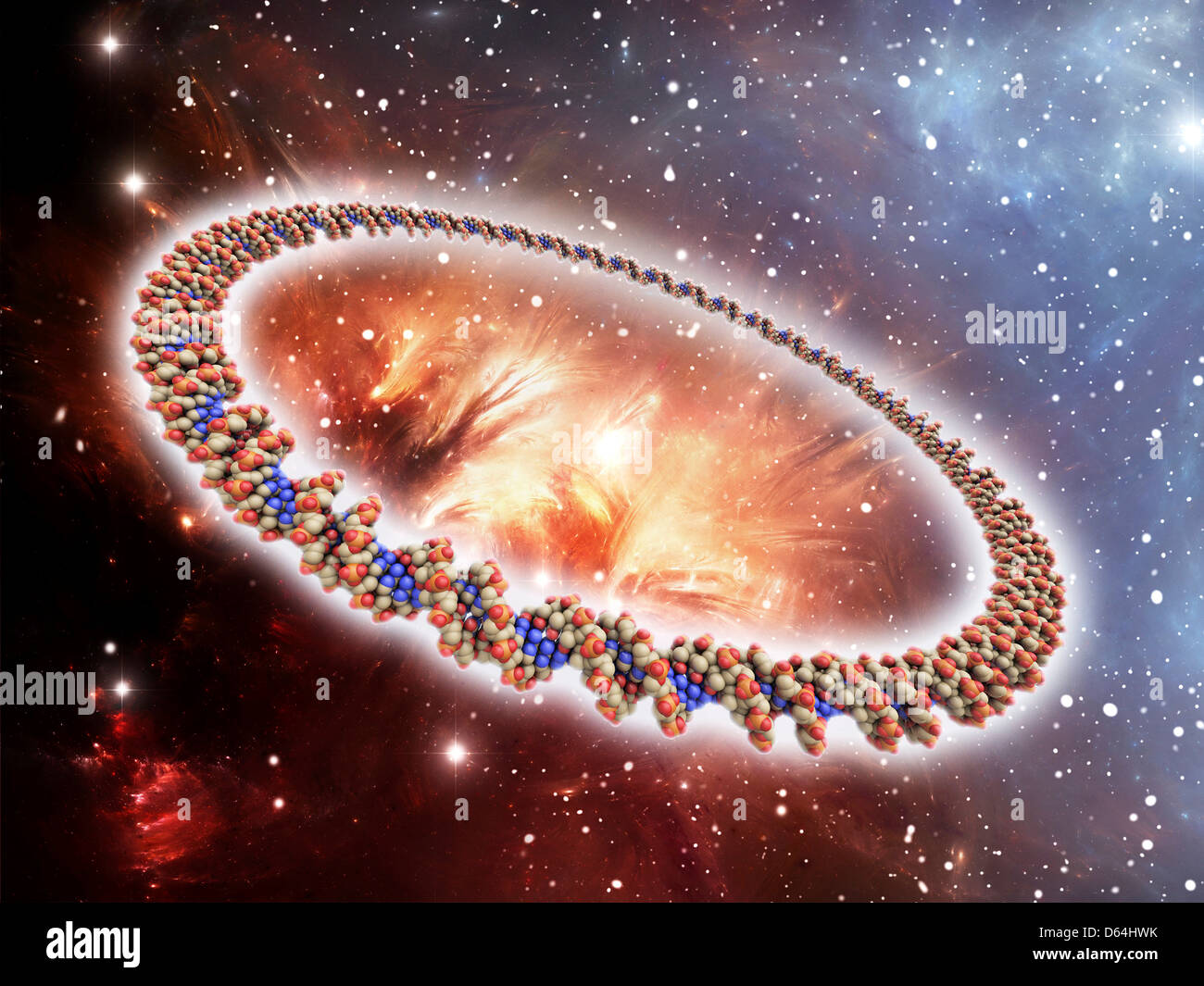 Circular DNA molecule, space artwork Stock Photo