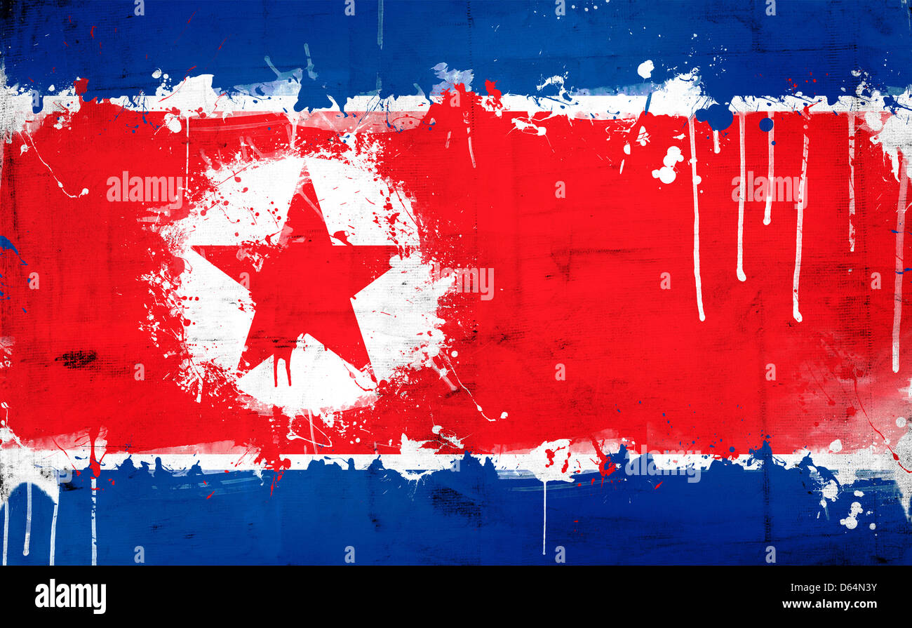 North korea grunge flag. Flag od North Korea overlaying grunge texture. Stock Photo