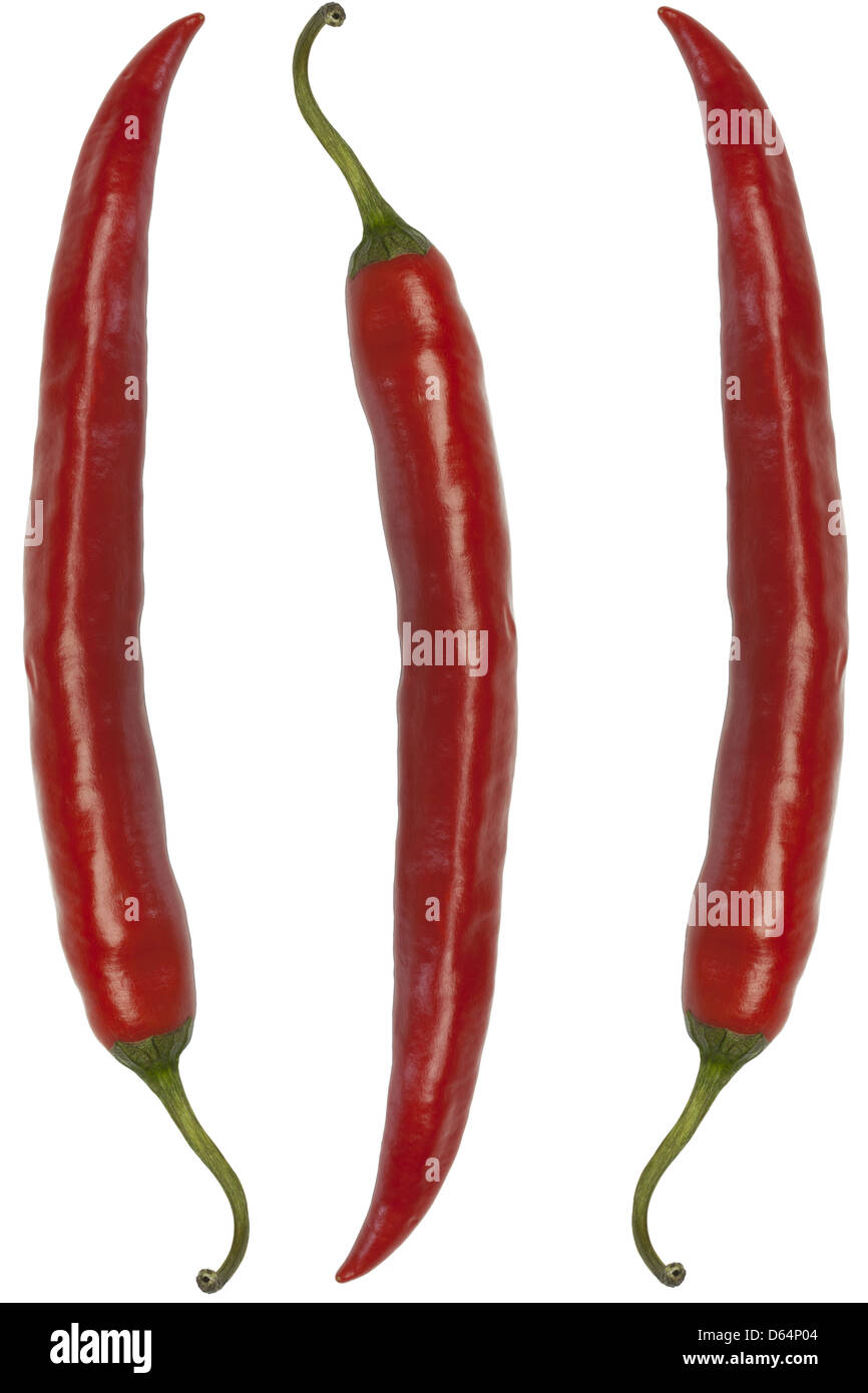 Red chili peppers on a white background Stock Photo - Alamy